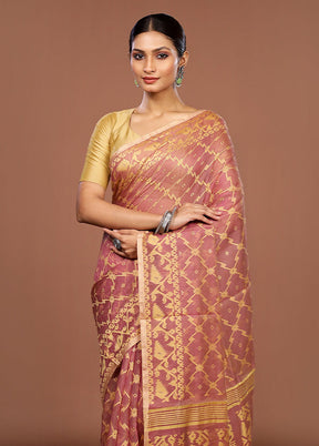 Brown Jamdani Cotton Saree Without Blouse Piece