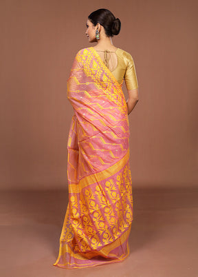 Pink Jamdani Cotton Saree Without Blouse Piece