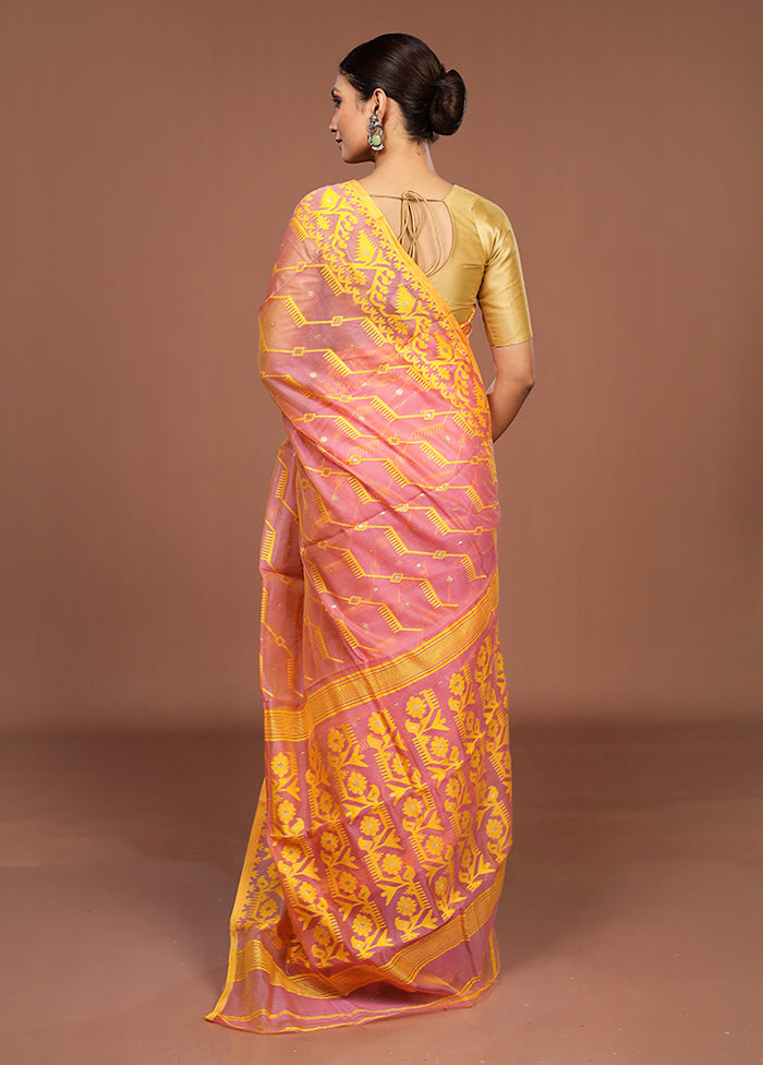 Pink Jamdani Cotton Saree Without Blouse Piece