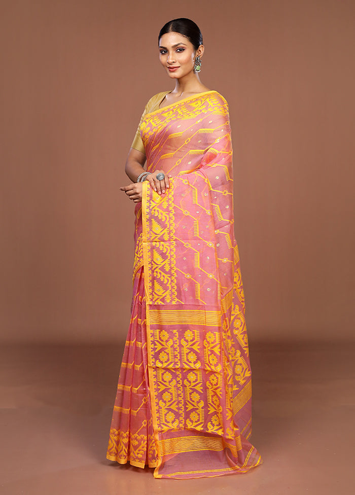 Pink Jamdani Cotton Saree Without Blouse Piece