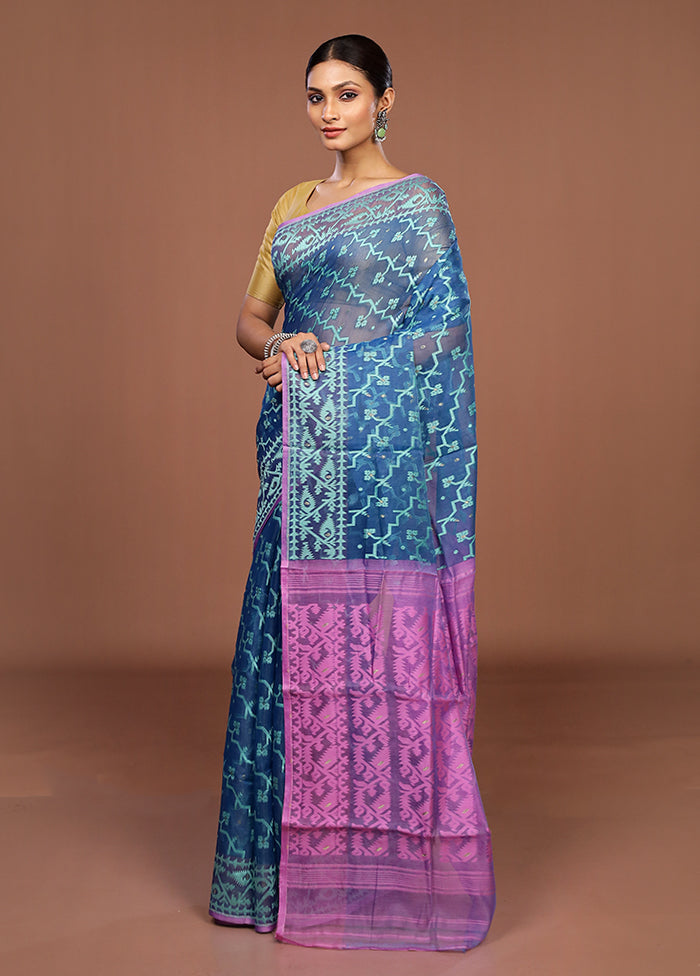 Pink Jamdani Cotton Saree Without Blouse Piece
