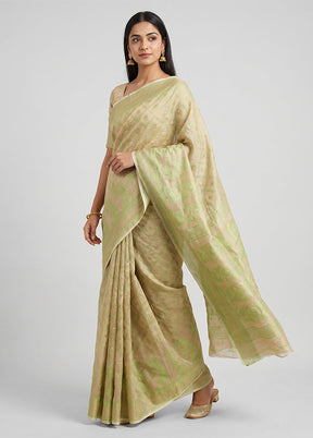 Cream Jamdani Cotton Saree Without Blouse Piece