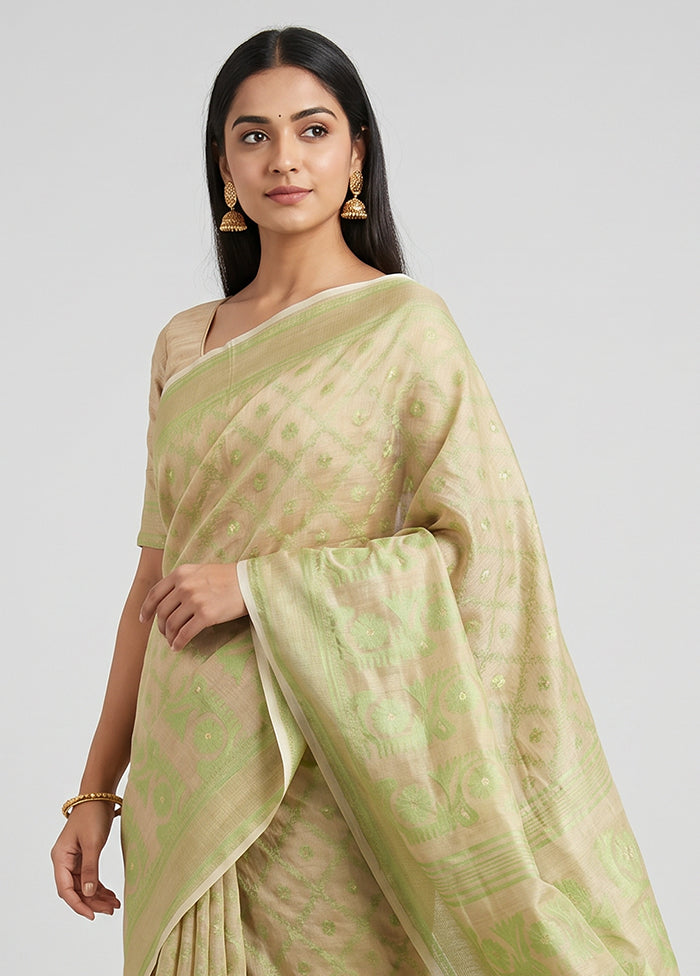 Cream Jamdani Cotton Saree Without Blouse Piece