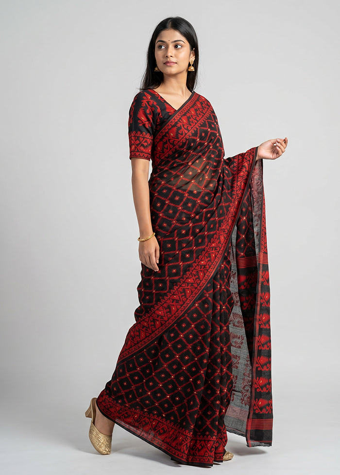 Black Jamdani Cotton Saree Without Blouse Piece