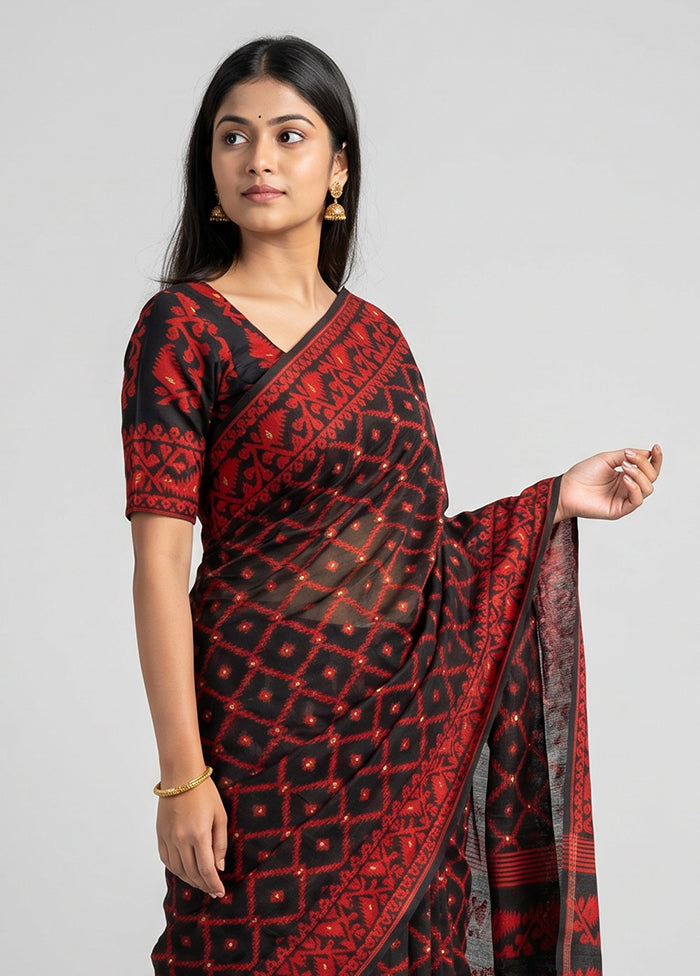 Black Jamdani Cotton Saree Without Blouse Piece