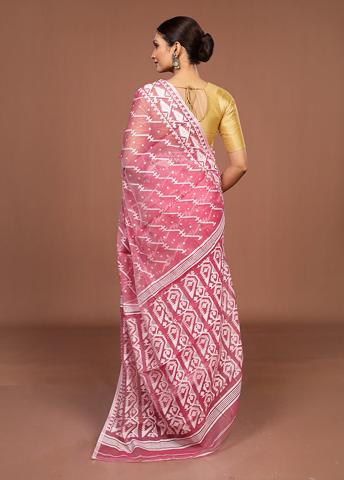 Pink Jamdani Cotton Saree Without Blouse Piece