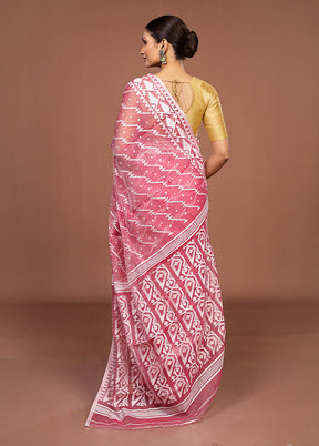 Pink Jamdani Cotton Saree Without Blouse Piece