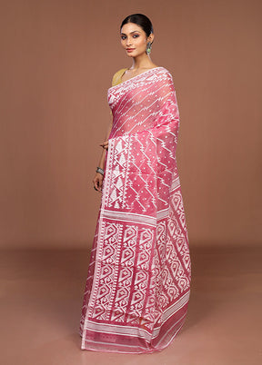 Pink Jamdani Cotton Saree Without Blouse Piece