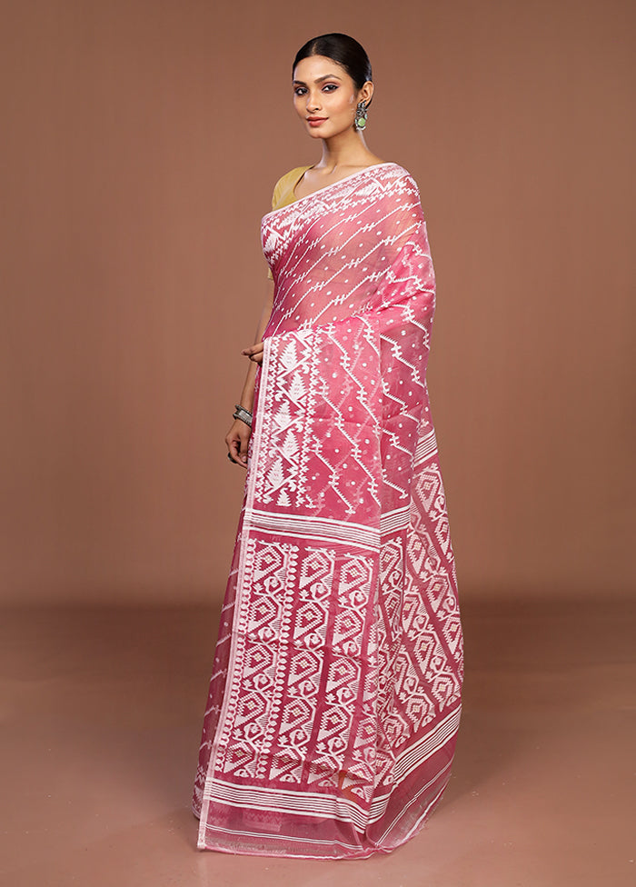 Pink Jamdani Cotton Saree Without Blouse Piece