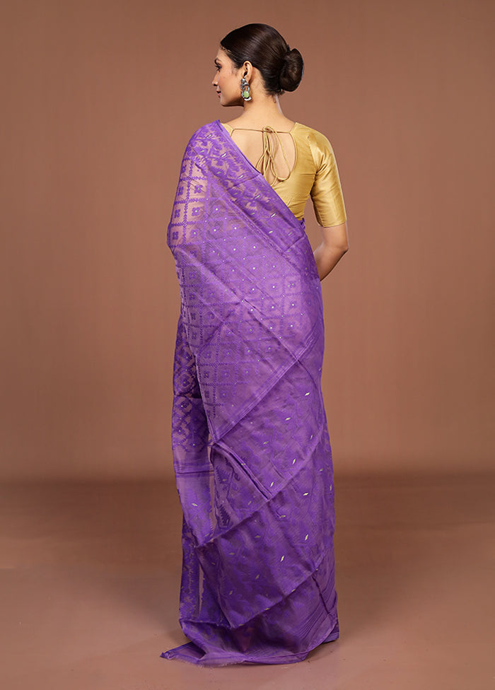 Purple Jamdani Cotton Saree Without Blouse Piece