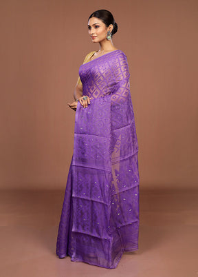 Purple Jamdani Cotton Saree Without Blouse Piece