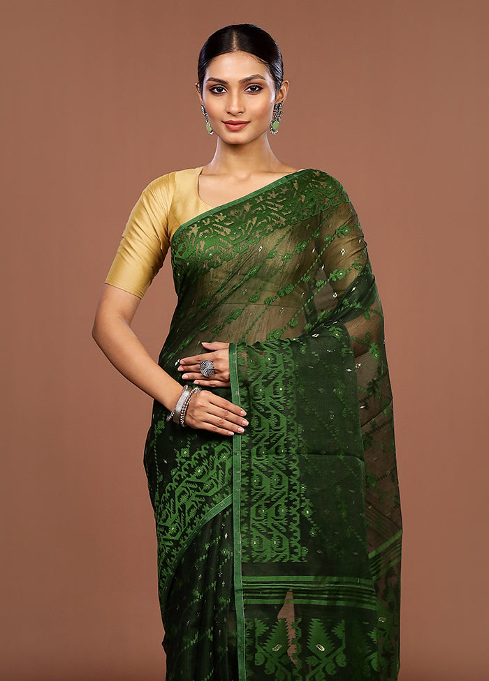 Green Jamdani Cotton Saree Without Blouse Piece
