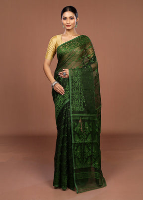 Green Jamdani Cotton Saree Without Blouse Piece