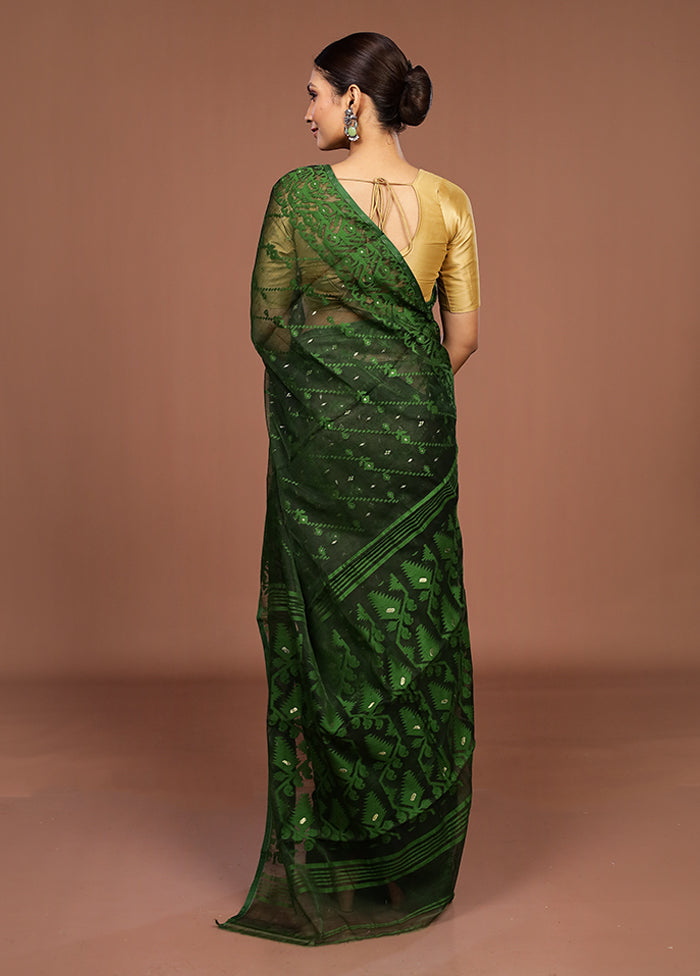 Green Jamdani Cotton Saree Without Blouse Piece