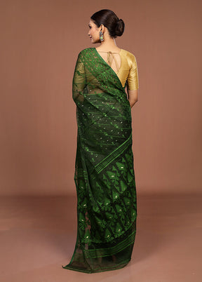 Green Jamdani Cotton Saree Without Blouse Piece