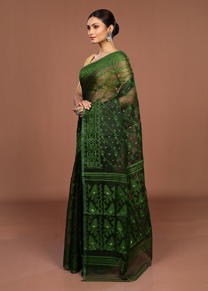 Green Jamdani Cotton Saree Without Blouse Piece