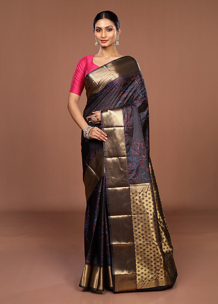 Black Kanjivaram Silk Saree With Blouse Piece