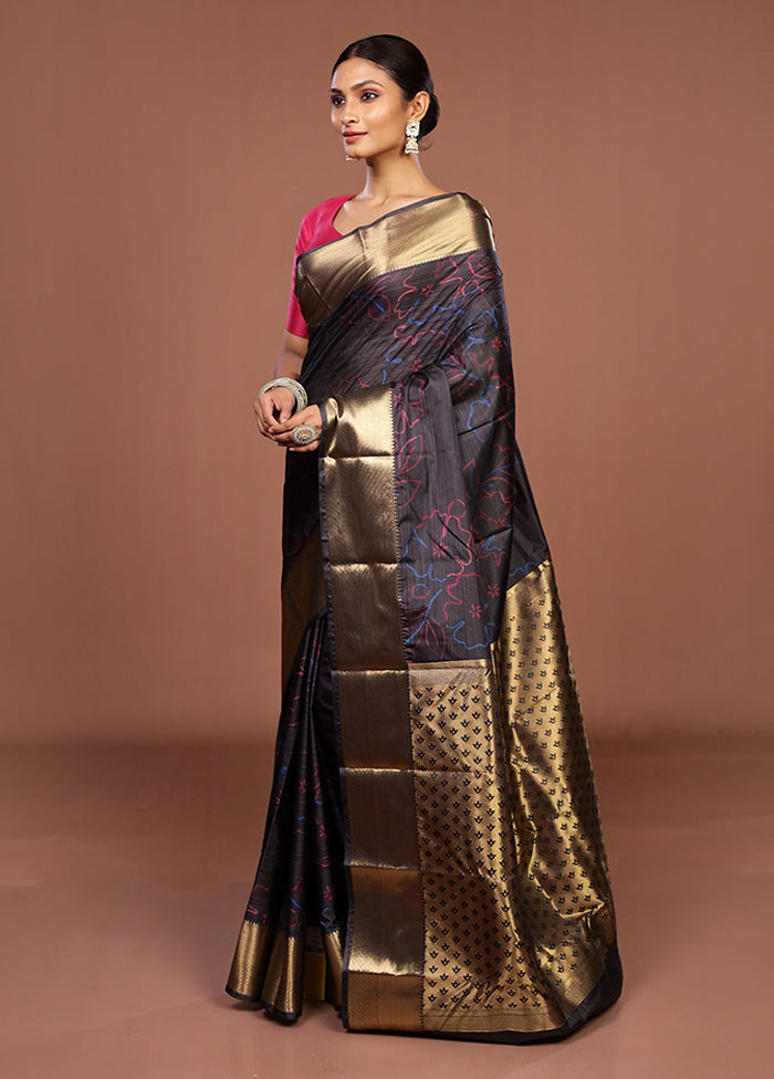 Black Kanjivaram Silk Saree With Blouse Piece