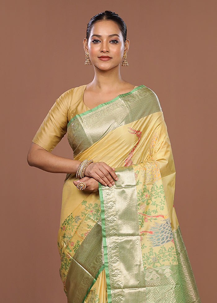 Yellow Kanjivaram Silk Saree With Blouse Piece