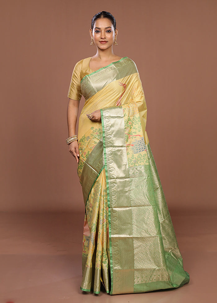Yellow Kanjivaram Silk Saree With Blouse Piece