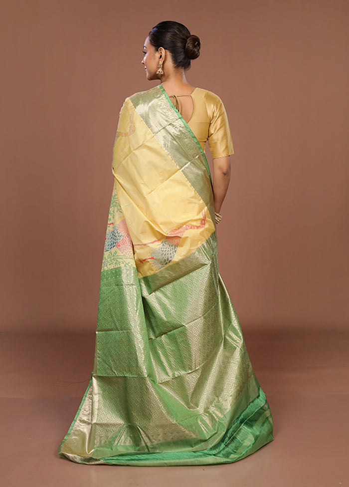 Yellow Kanjivaram Silk Saree With Blouse Piece