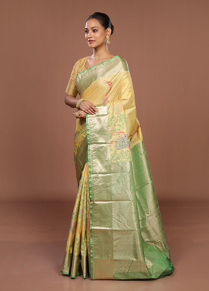 Yellow Kanjivaram Silk Saree With Blouse Piece