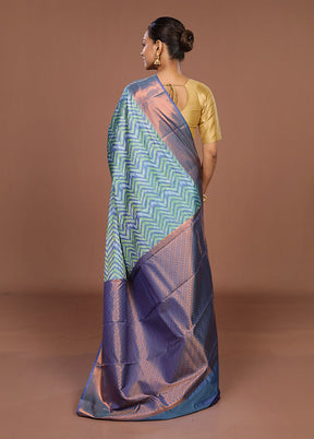 Blue Kanjivaram Silk Saree With Blouse Piece