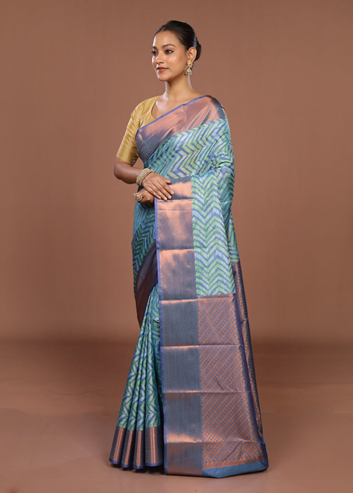 Blue Kanjivaram Silk Saree With Blouse Piece