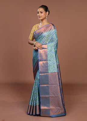 Blue Kanjivaram Silk Saree With Blouse Piece
