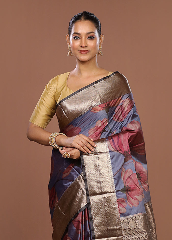 Blue Kanjivaram Silk Saree With Blouse Piece
