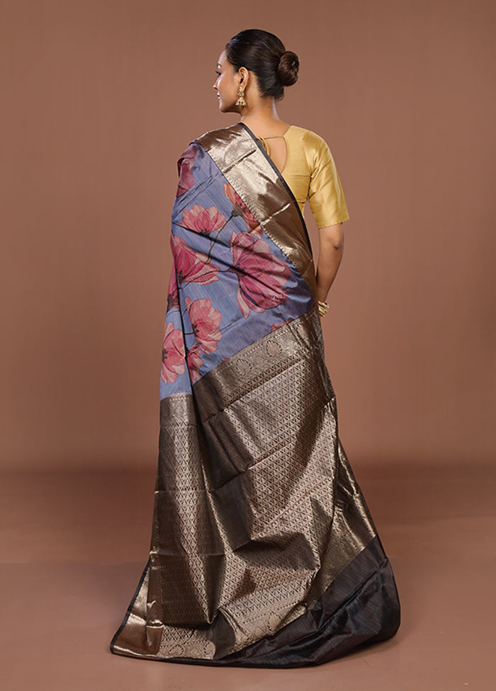 Blue Kanjivaram Silk Saree With Blouse Piece