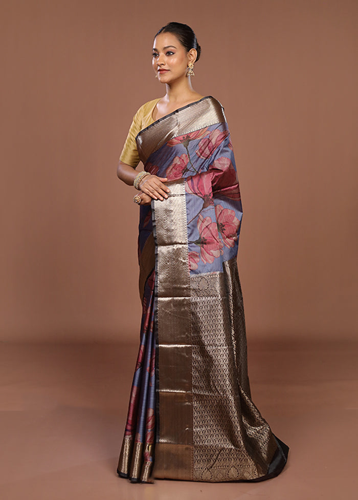 Blue Kanjivaram Silk Saree With Blouse Piece