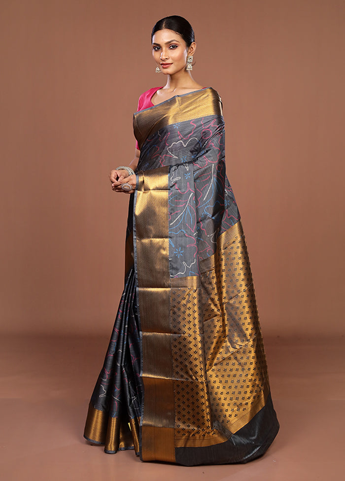 Black Kanjivaram Silk Saree With Blouse Piece