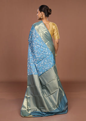 Blue Kanjivaram Silk Saree With Blouse Piece