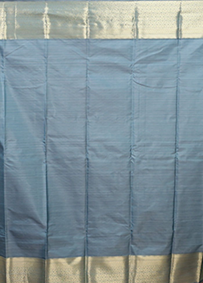 Blue Kanjivaram Silk Saree With Blouse Piece