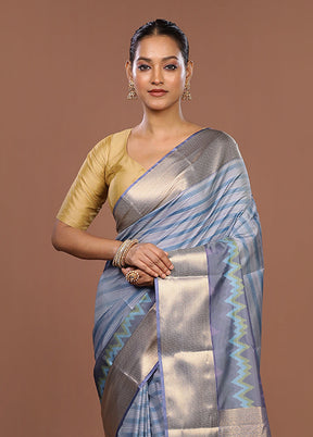 Blue Kanjivaram Silk Saree With Blouse Piece