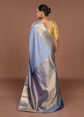 Blue Kanjivaram Silk Saree With Blouse Piece