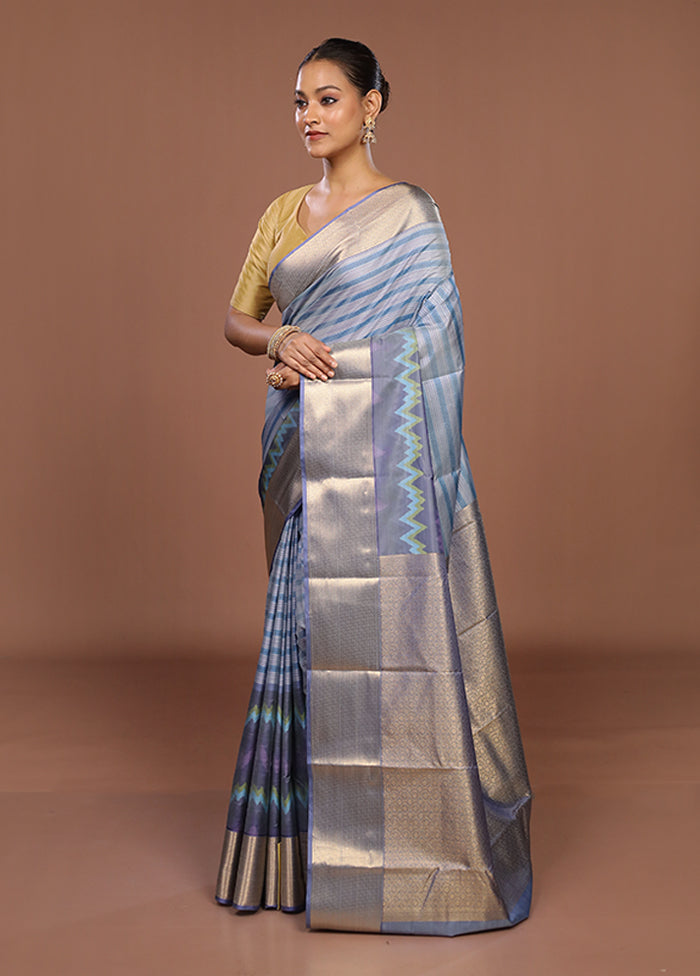 Blue Kanjivaram Silk Saree With Blouse Piece