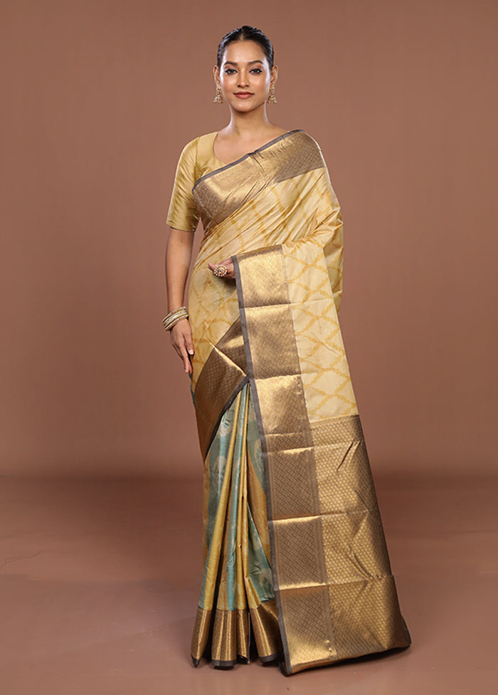 Yellow Kanjivaram Silk Saree With Blouse Piece