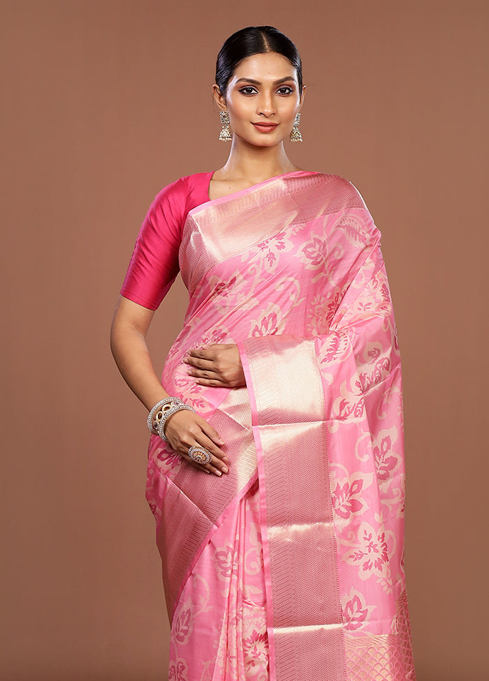 Pink Kanjivaram Silk Saree With Blouse Piece