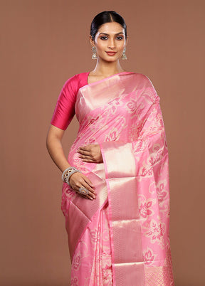 Pink Kanjivaram Silk Saree With Blouse Piece