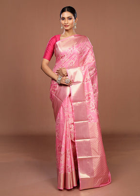 Pink Kanjivaram Silk Saree With Blouse Piece