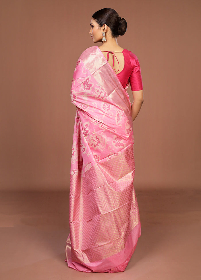 Pink Kanjivaram Silk Saree With Blouse Piece