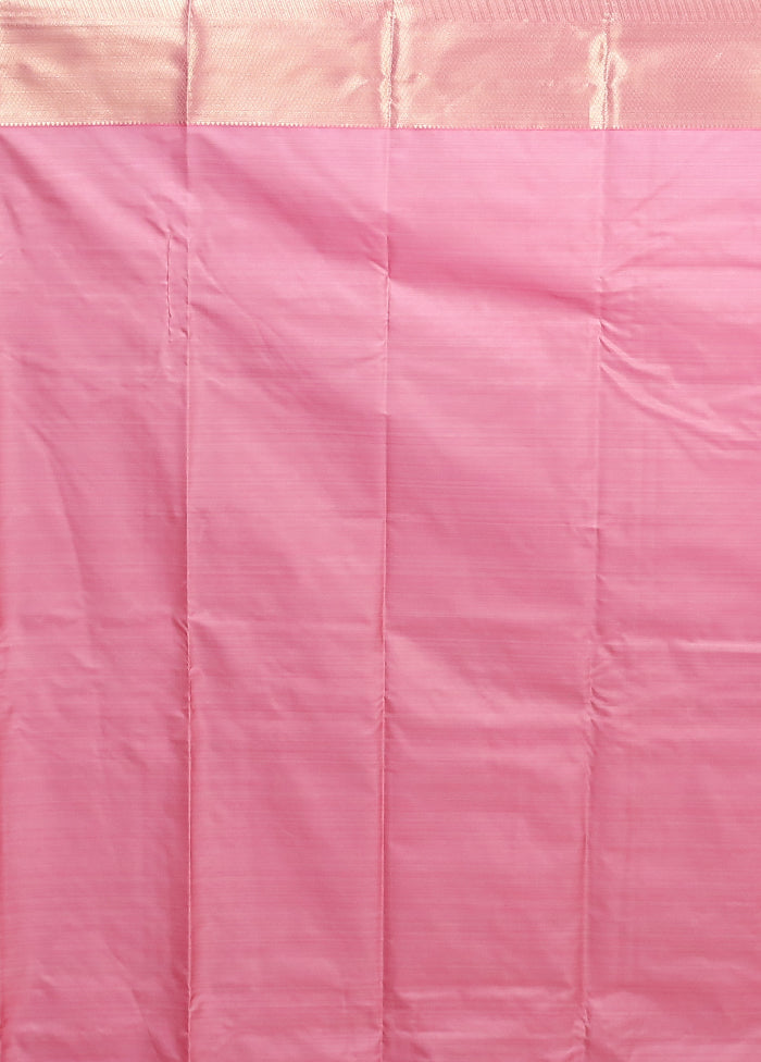 Pink Kanjivaram Silk Saree With Blouse Piece