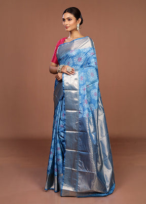 Blue Kanjivaram Silk Saree With Blouse Piece