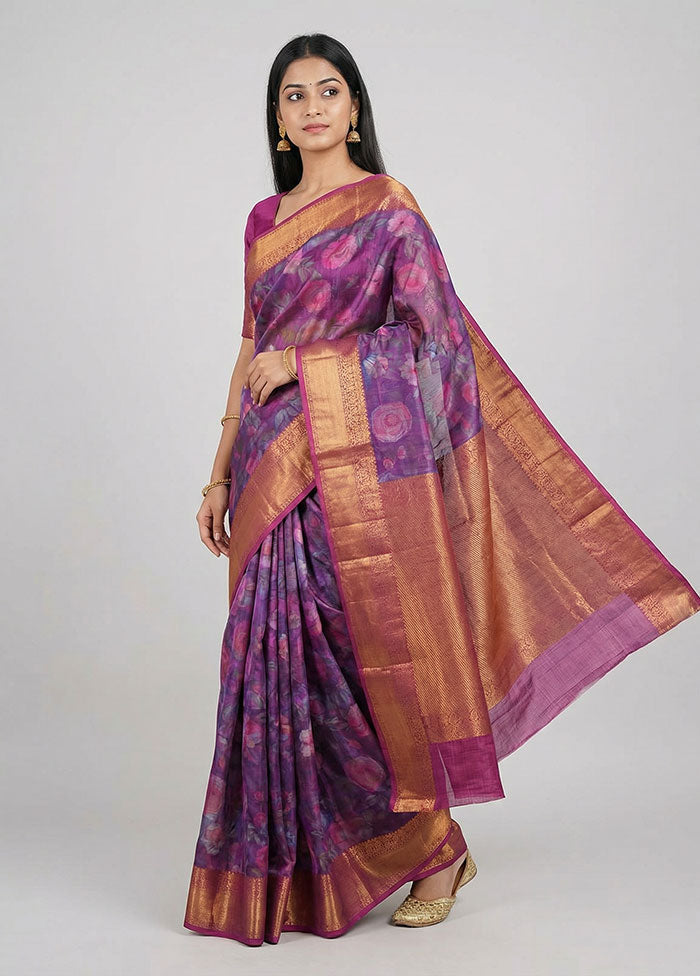 Purple Kanjivaram Silk Saree With Blouse Piece
