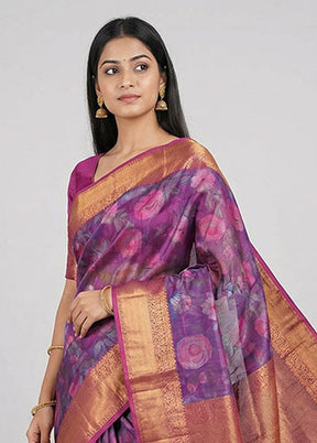 Purple Kanjivaram Silk Saree With Blouse Piece