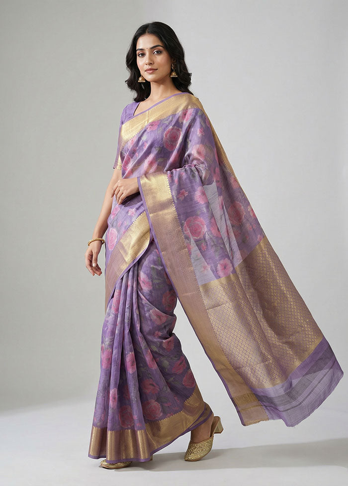Purple Kanjivaram Silk Saree With Blouse Piece
