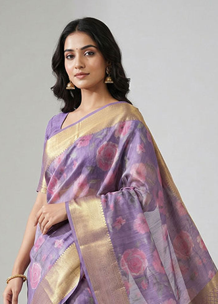 Purple Kanjivaram Silk Saree With Blouse Piece