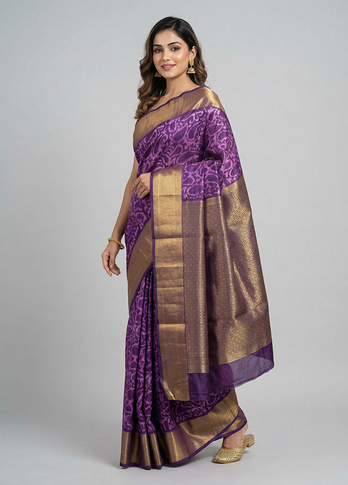 Purple Kanjivaram Silk Saree With Blouse Piece